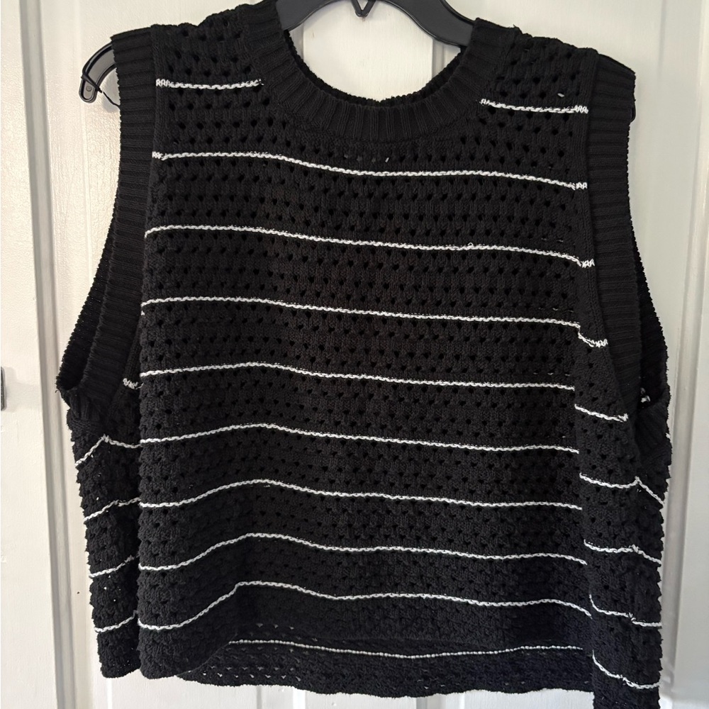Black & White Striped open knit sweater